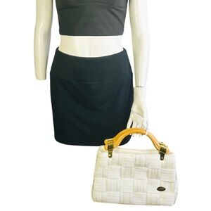 VINTAGE WHITE CREAM WOVEN BAG SUMMER WOODEN  HANDLE HANDBAG MADE IN ITALY